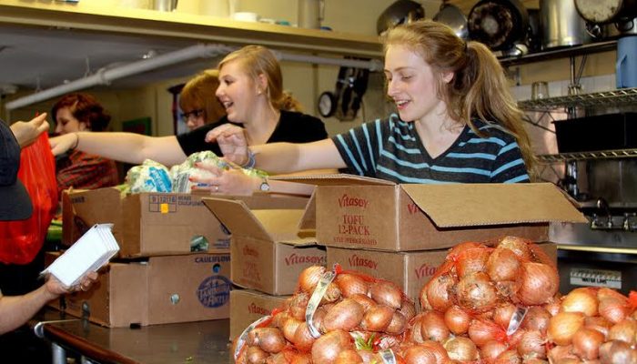 High school youth serving with us at the homeless shelter.
